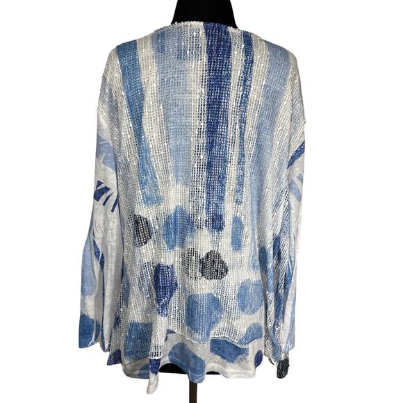 Jess & Jane Windmill Boucle Mesh Tunic Top with Burn-Out Lining Blue Sz 2X Artsy - Picture 6 of 11